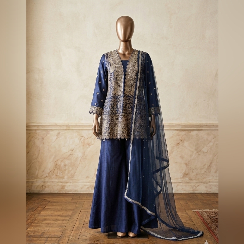 Elegant Blue Embroidered Outfit